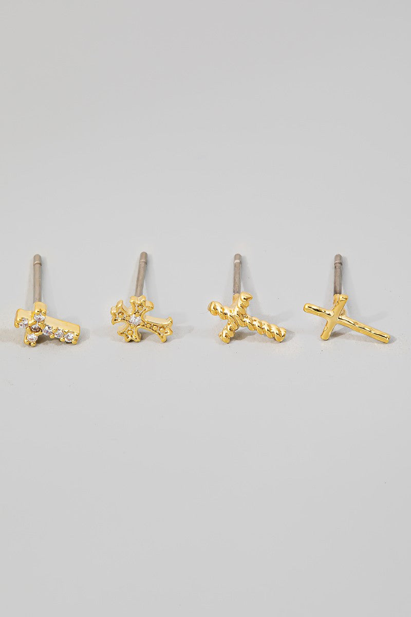 Mixed Cross Earring Stud Set