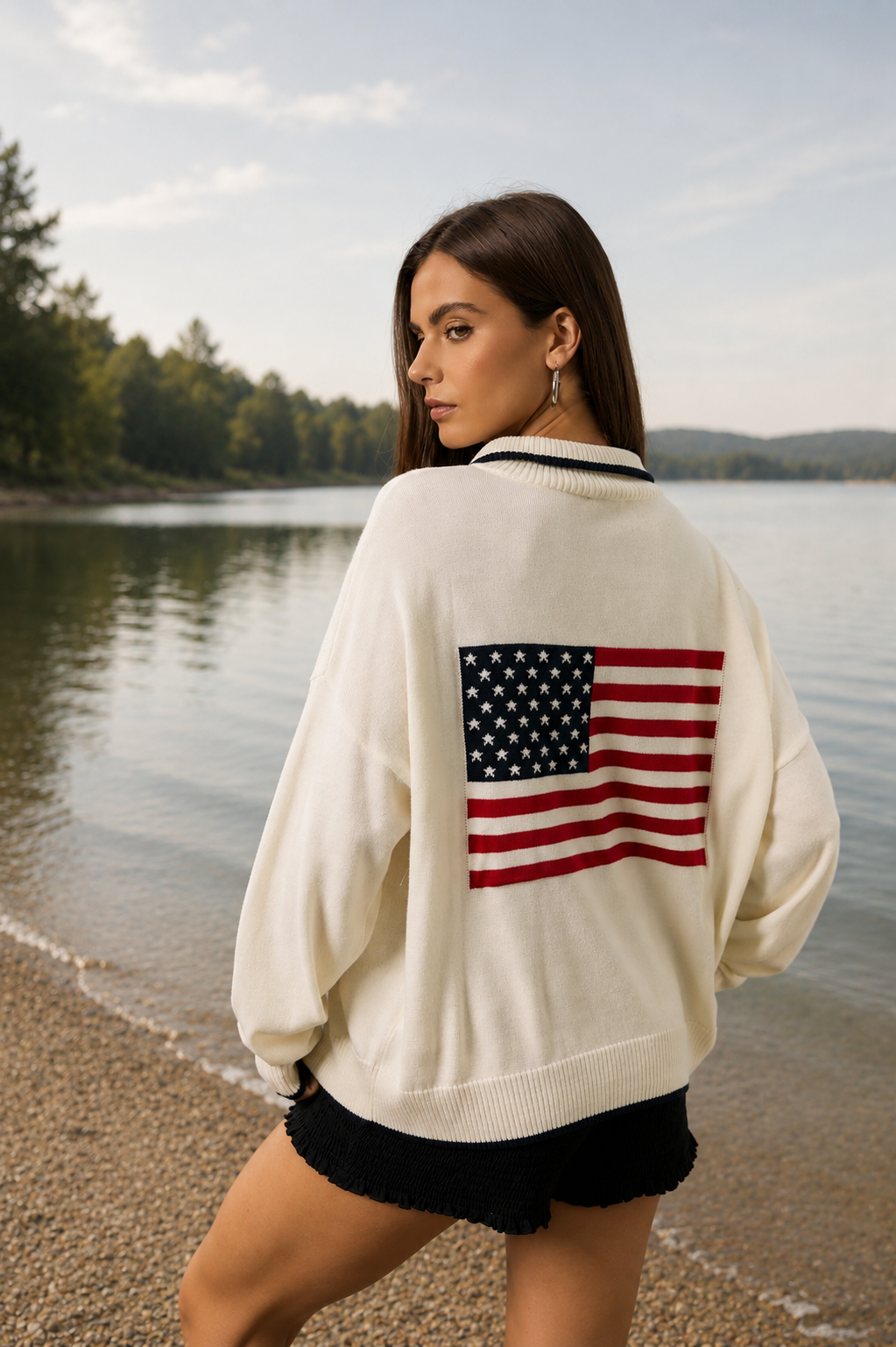 USA Flag Half Zip Sweater