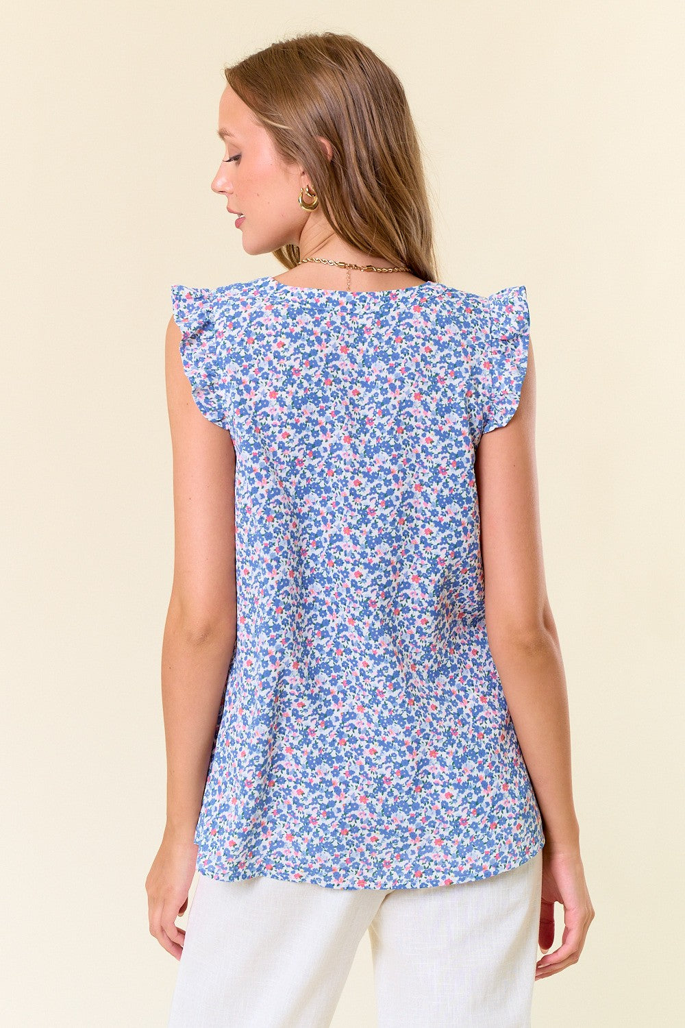 Gabby Ditsy Floral Ruffle Shoulder Top