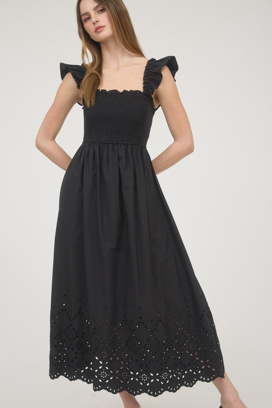 Pretty Companion Smock Eyelet Midi Dress