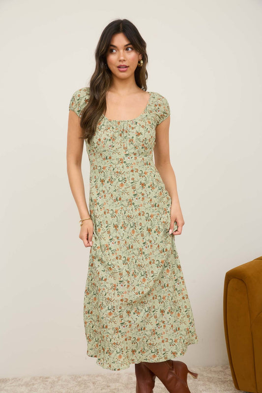 Meadow Fields Floral Midi Dress