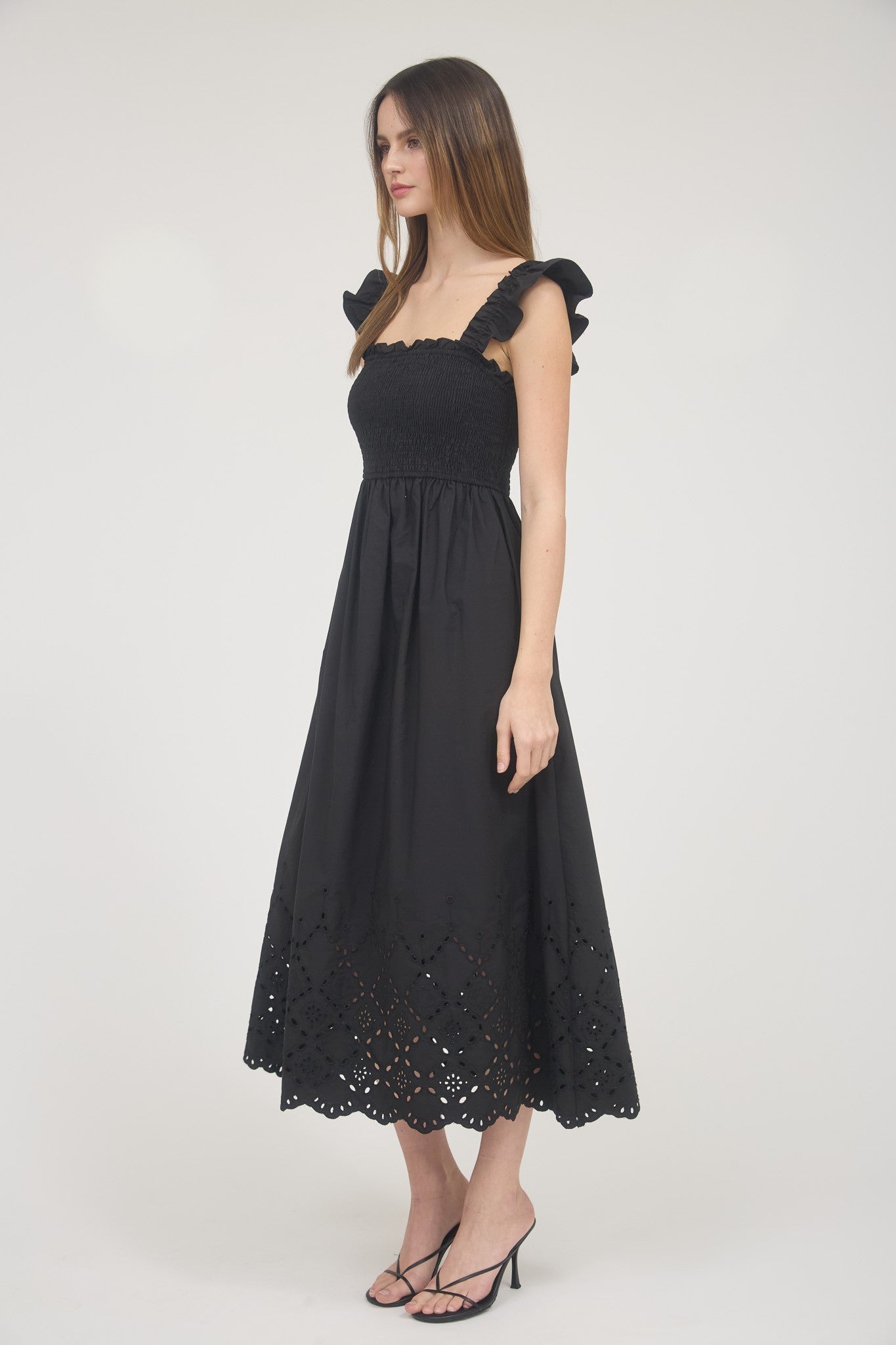 Pretty Companion Smock Eyelet Midi Dress