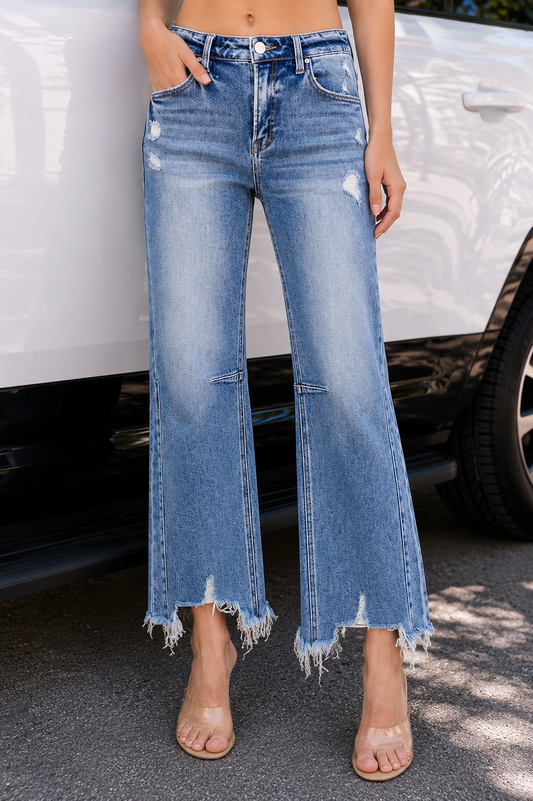 Risen Jeans Distressed Hem Crop Straight Jeans