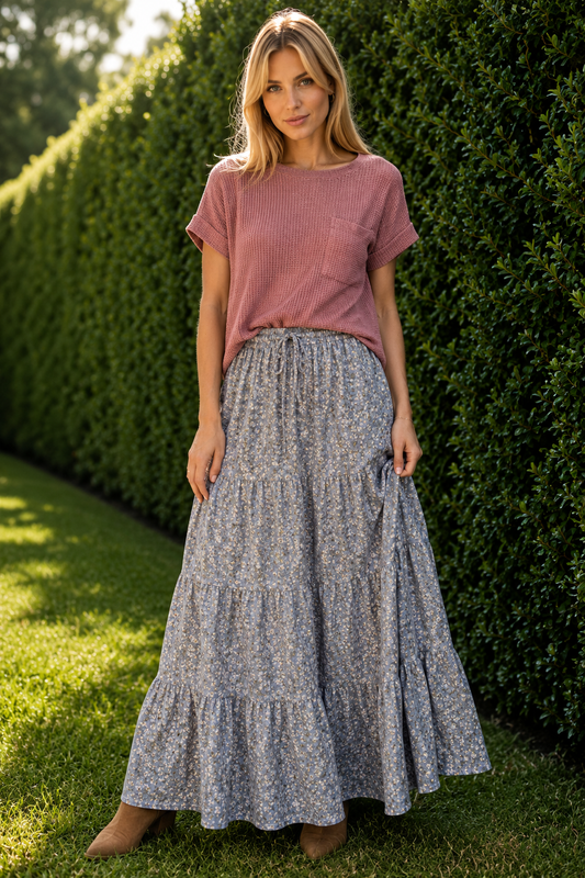 Textured Tiered Floral Skirt