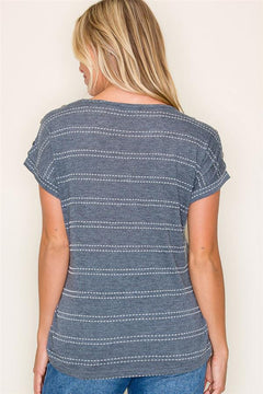 Stripe A Pose Button Shoulder Stripe Top