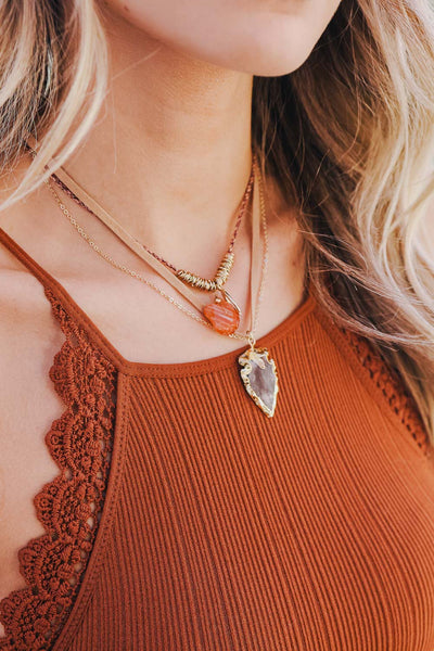 Carnelian & Brown Agate Suede Layered Necklace