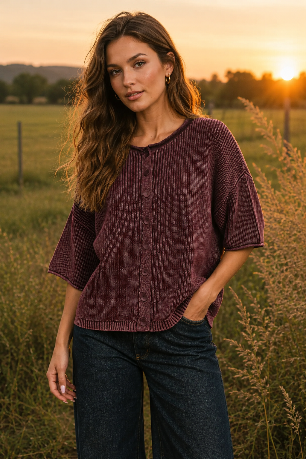 Washed Ribbed Short Sleeve Cardigan