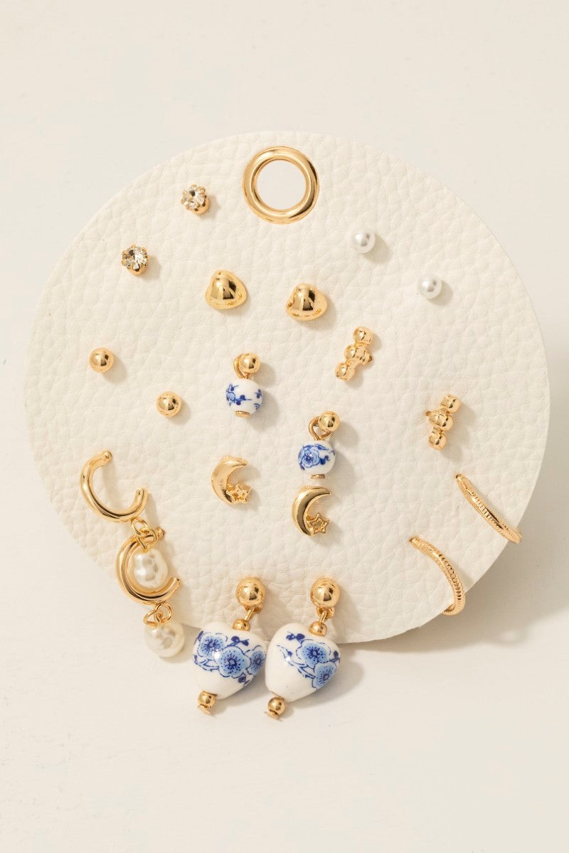 10pc Pearl & Ceramic Earring Set- 2 Colors!