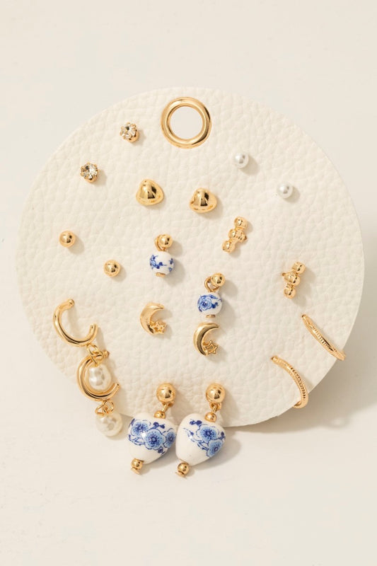 10pc Pearl & Ceramic Earring Set- 2 Colors!