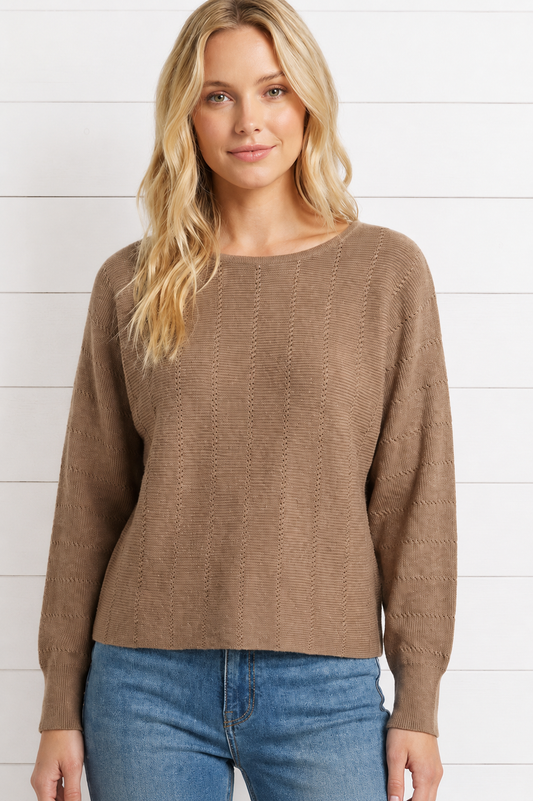 Textured Dolman Boat Neck Sweater