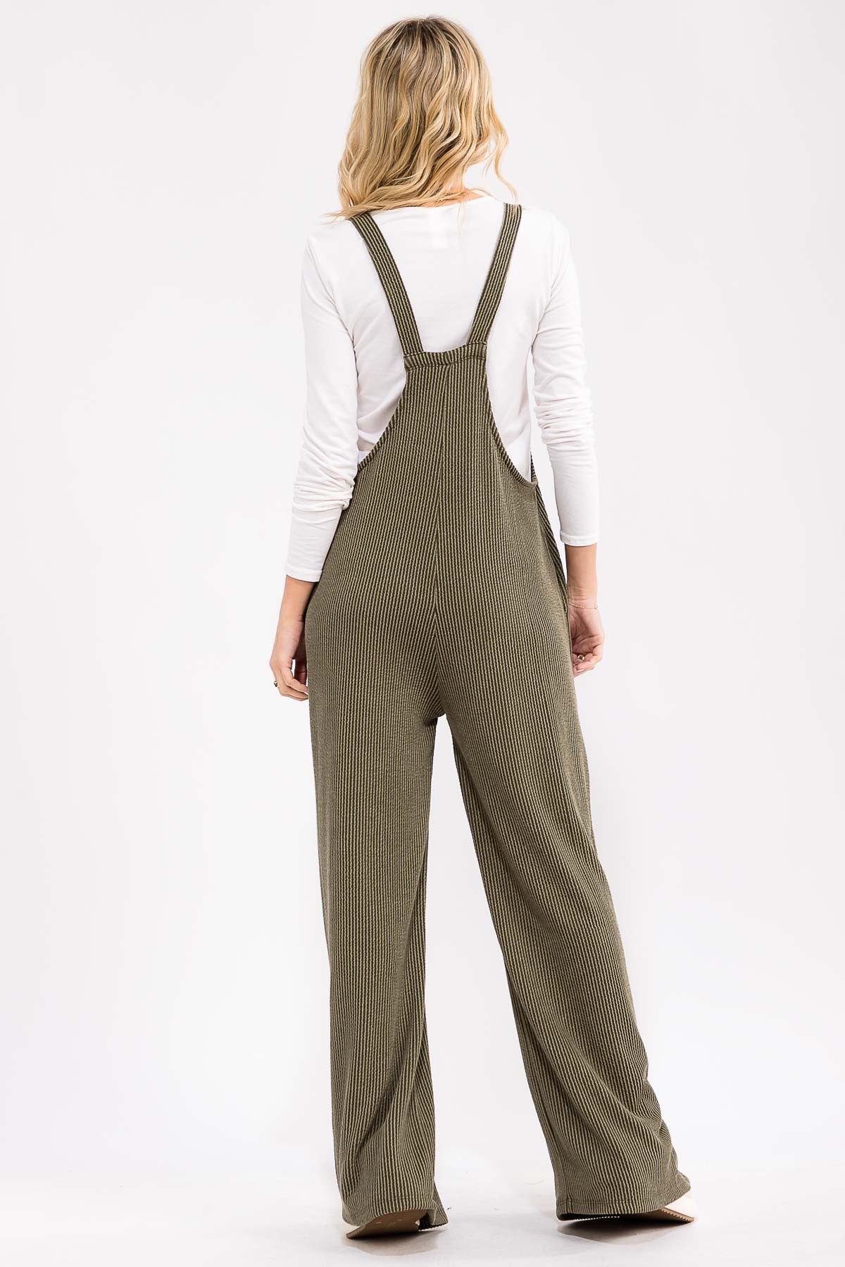 Wide Leg Ribbed Overalls