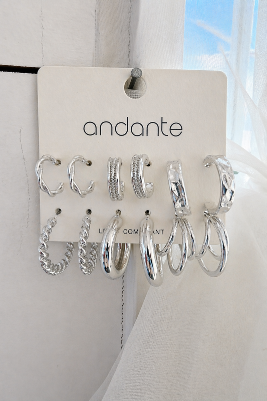 6 Pair Hoop Earring Set
