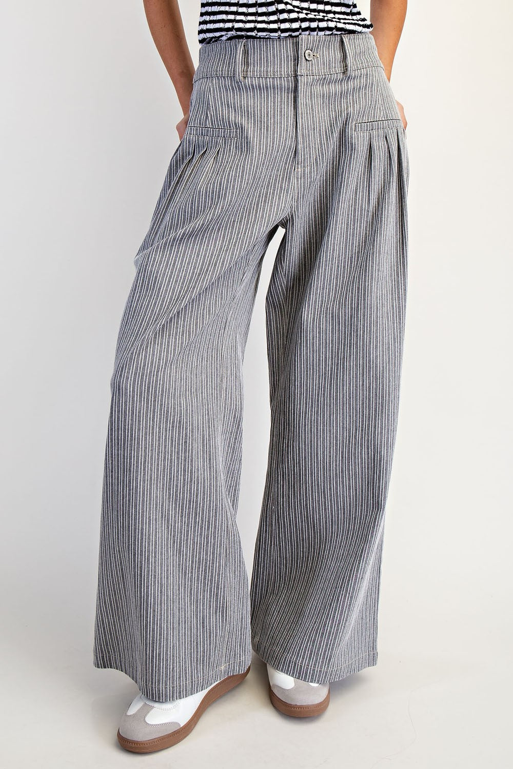 Marine Stripe Pleated Wide Leg Pants