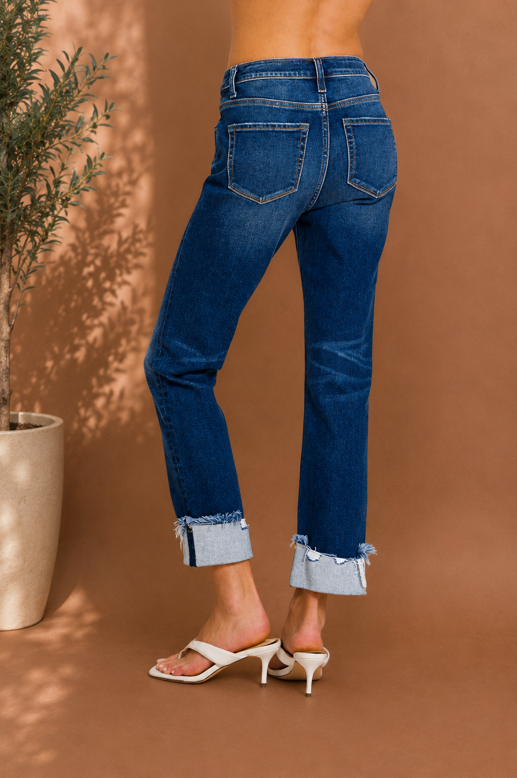 Cuffed Distressed Hem Jeans
