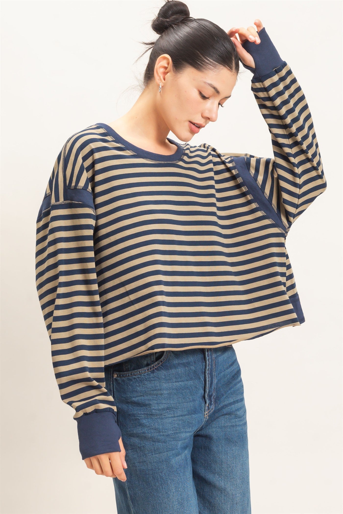 Relaxed Stripe Cropped Knit Top