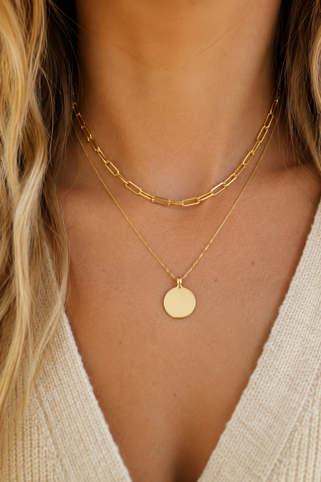Gold Dipped Coin Layered Necklace