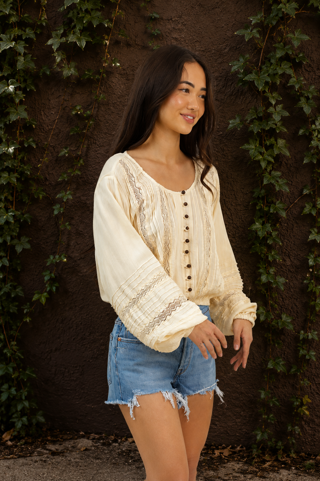 Lace Trim Button Front Blouse