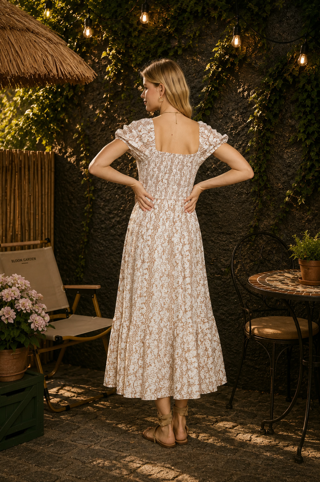 Floral Smocked Puff Sleeve Midi Dress