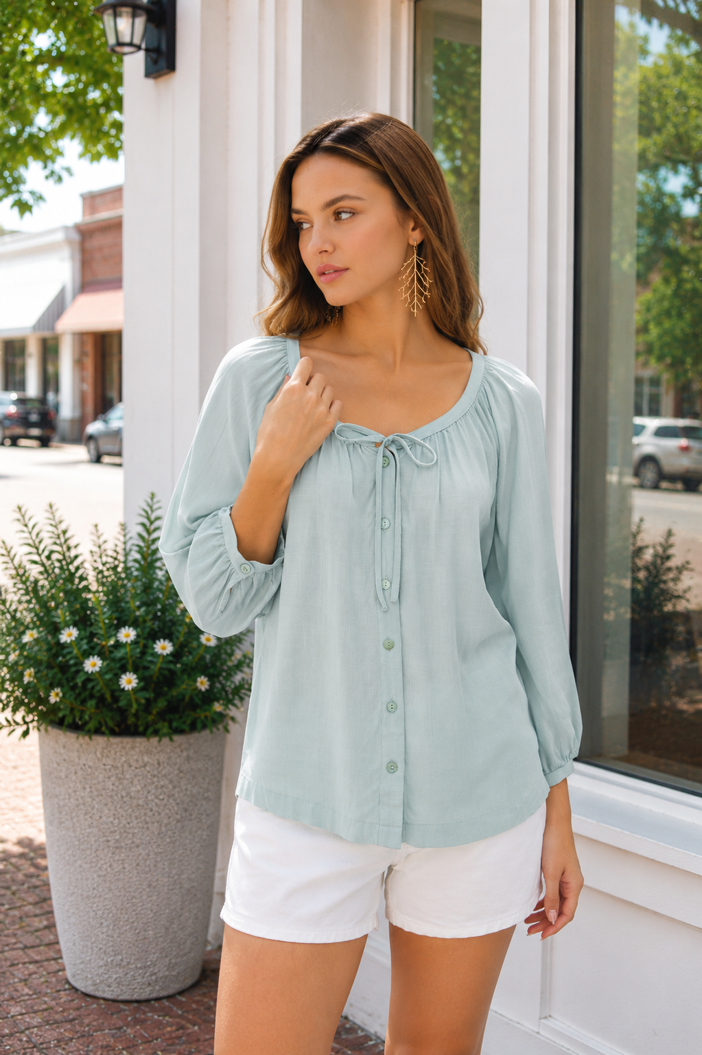 Lace Trim Peasant Blouse