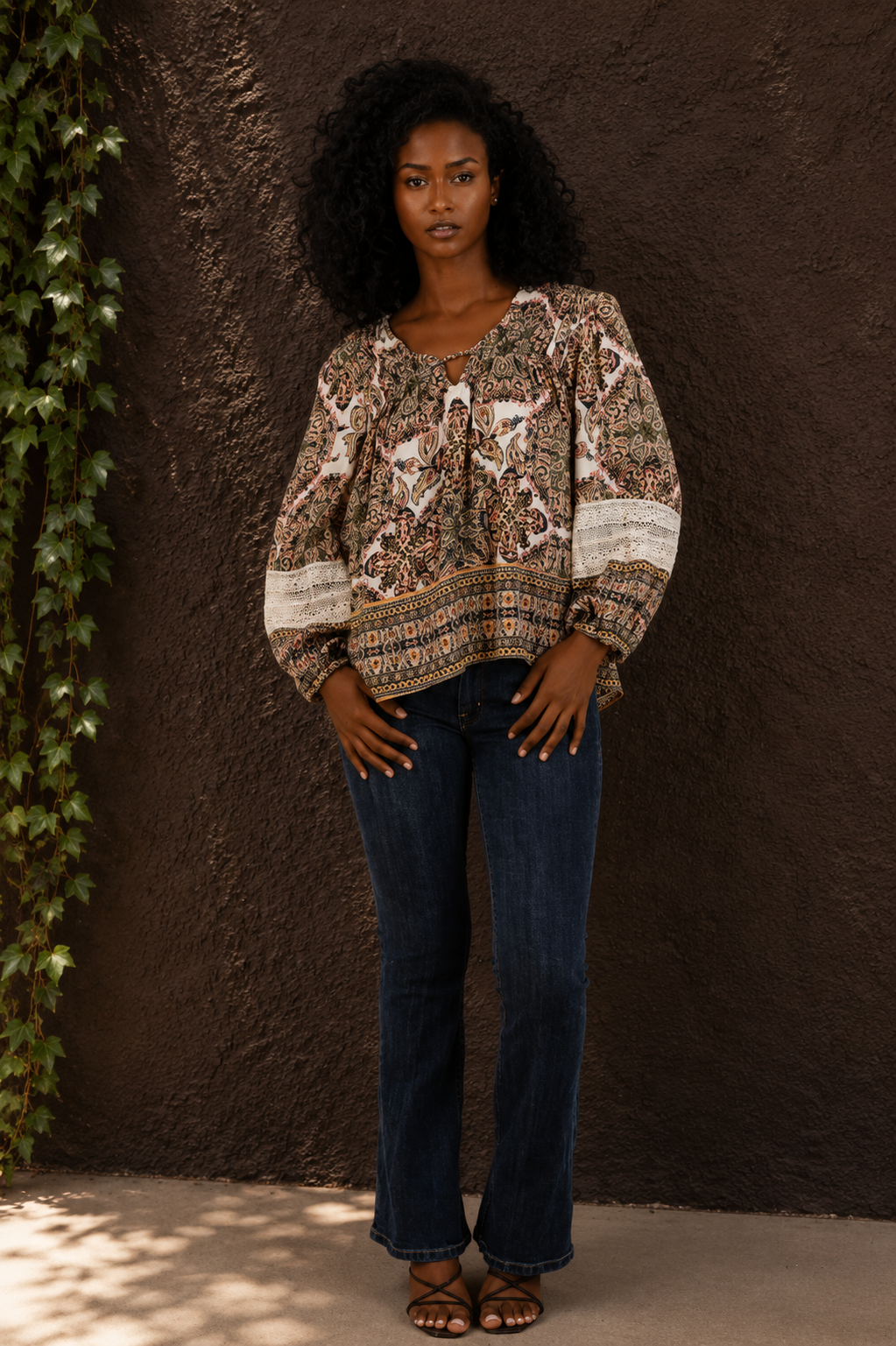 Boho Paisley Lace Sleeve Blouse
