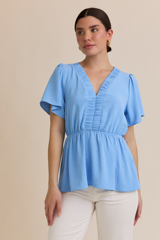 In Depth V-Neck Ruffle Sleeve Top
