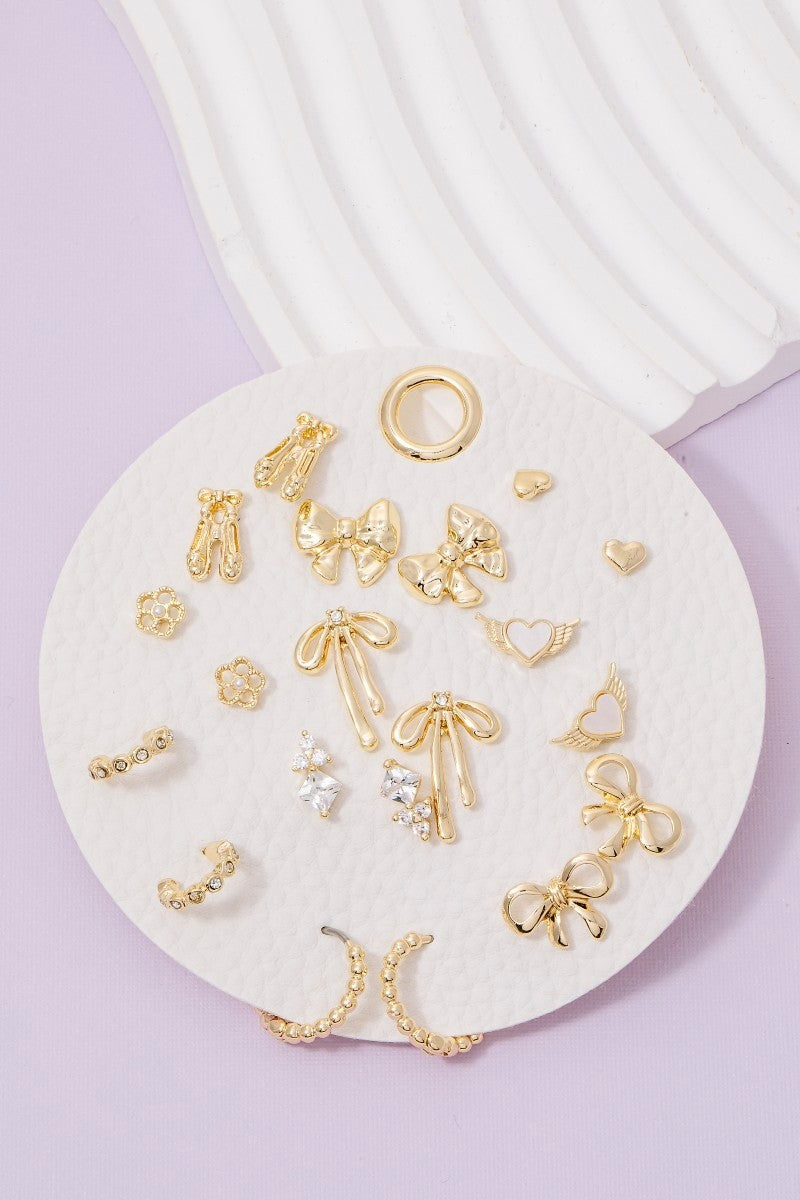 Mixed Ribbon Bow Stud & Hoop Earring Set