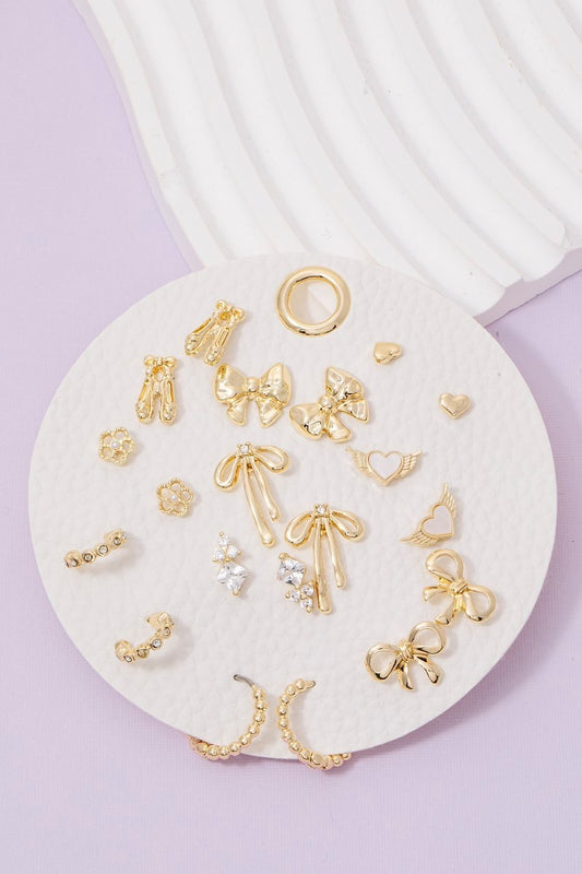 Mixed Ribbon Bow Stud & Hoop Earring Set