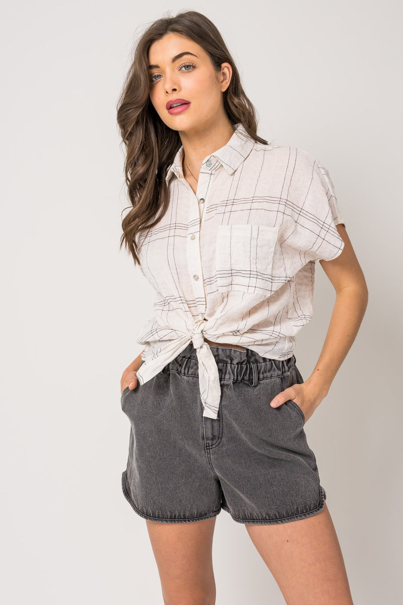 Whiskey River Button Down Plaid Top