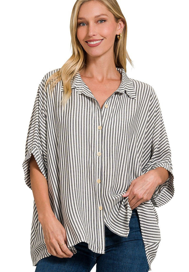 Daybreak Striped Short Sleeve Button Up- 2 Colors!