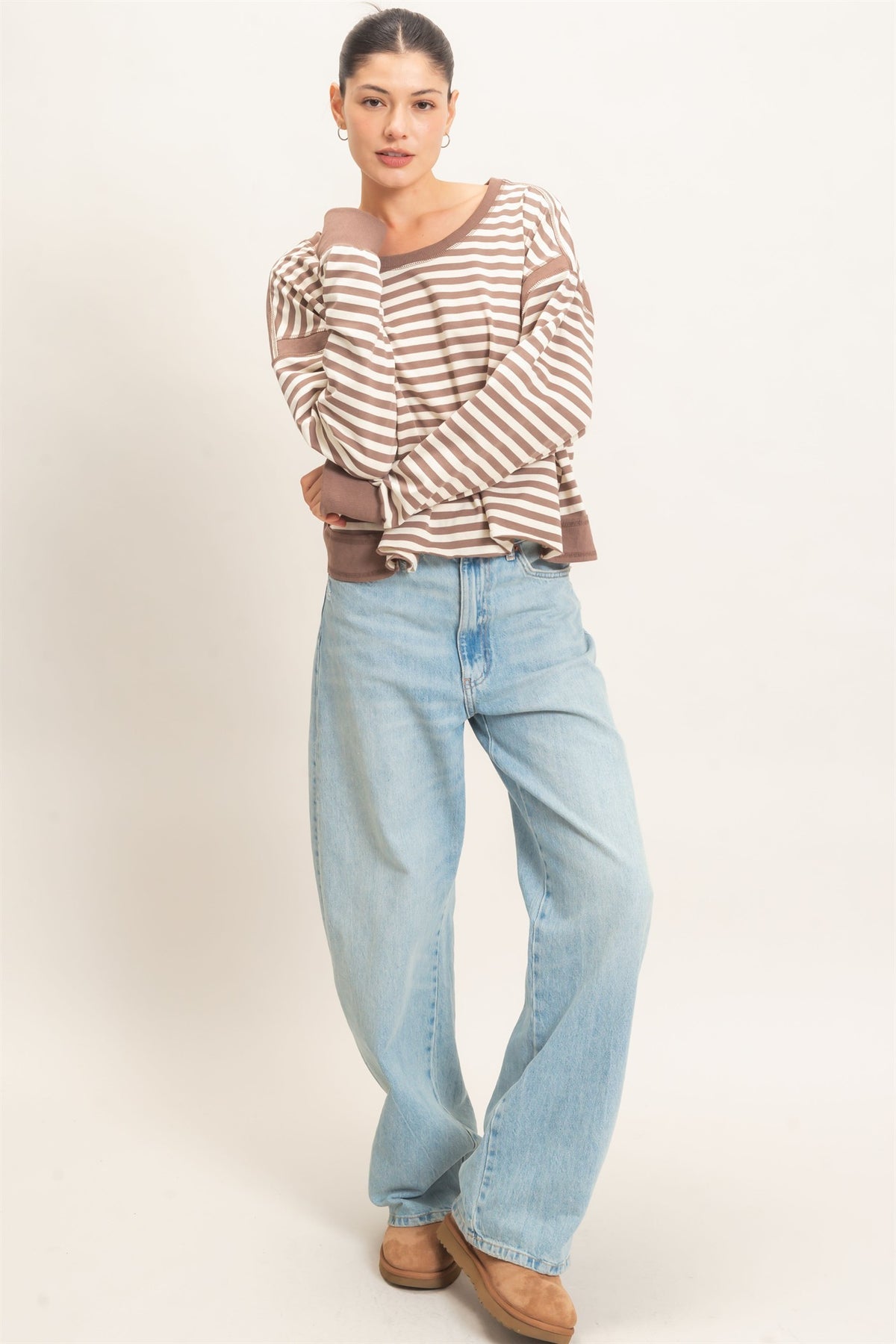 Relaxed Stripe Cropped Knit Top
