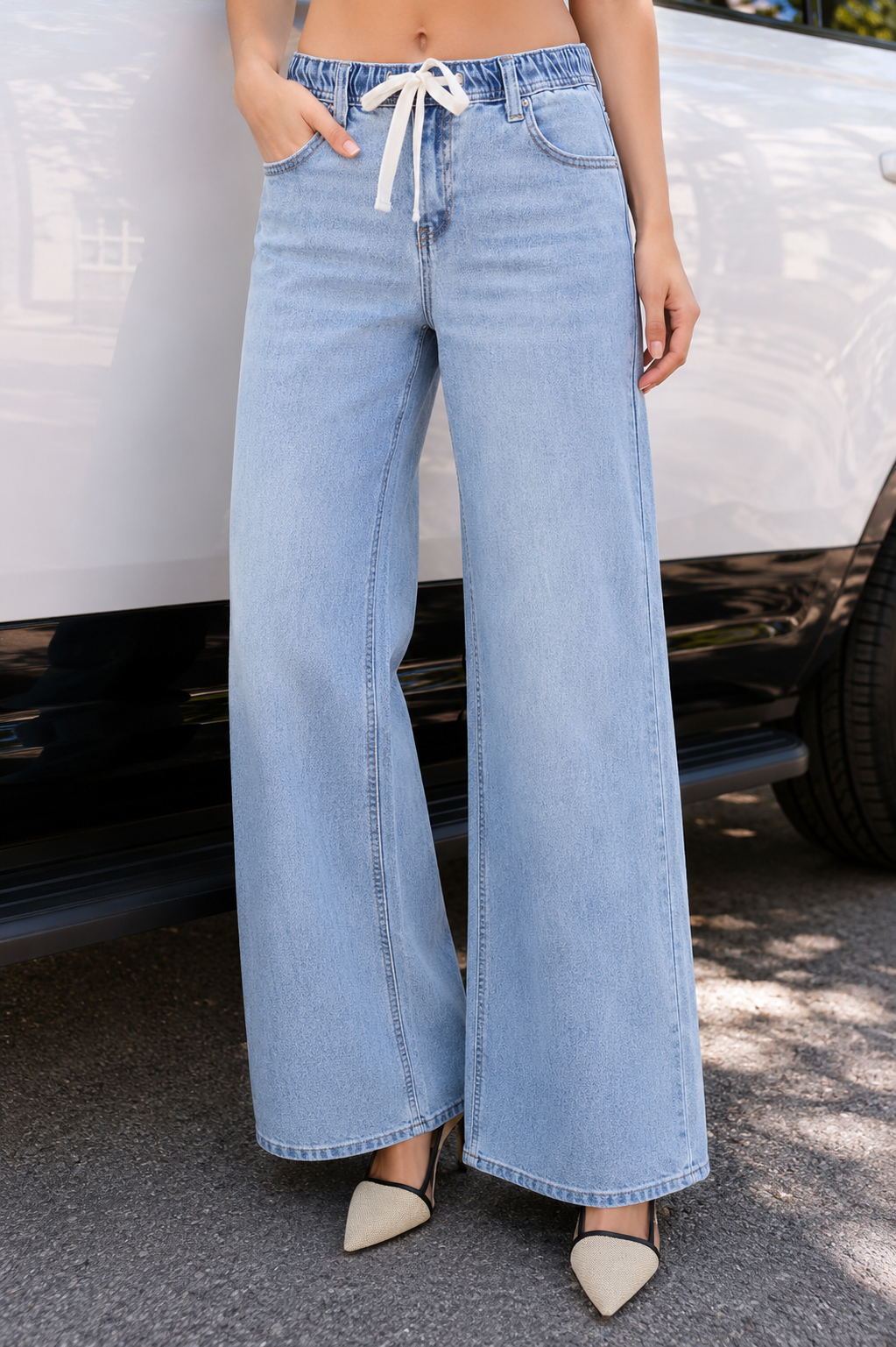 Risen Jeans Drawstring Slouchy Wide Leg Jeans