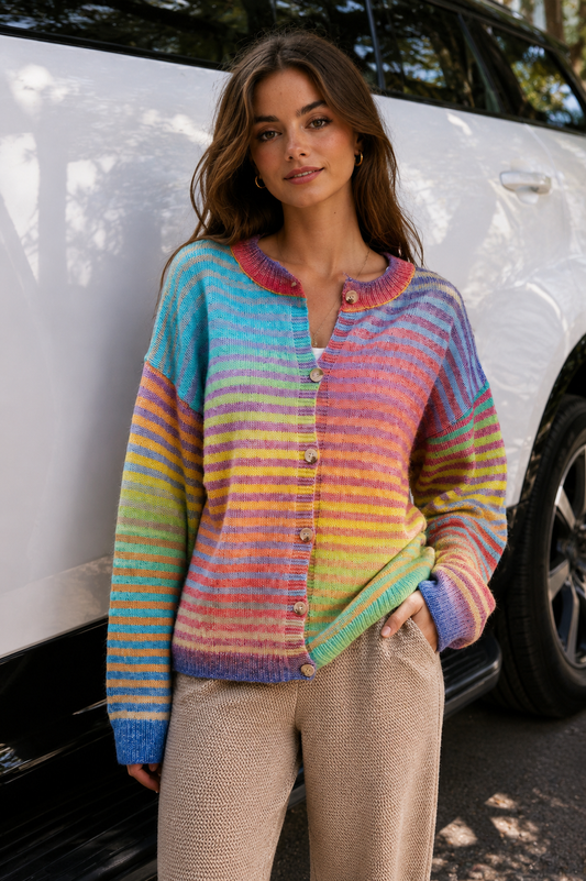Rainbow Striped Button Cardigan