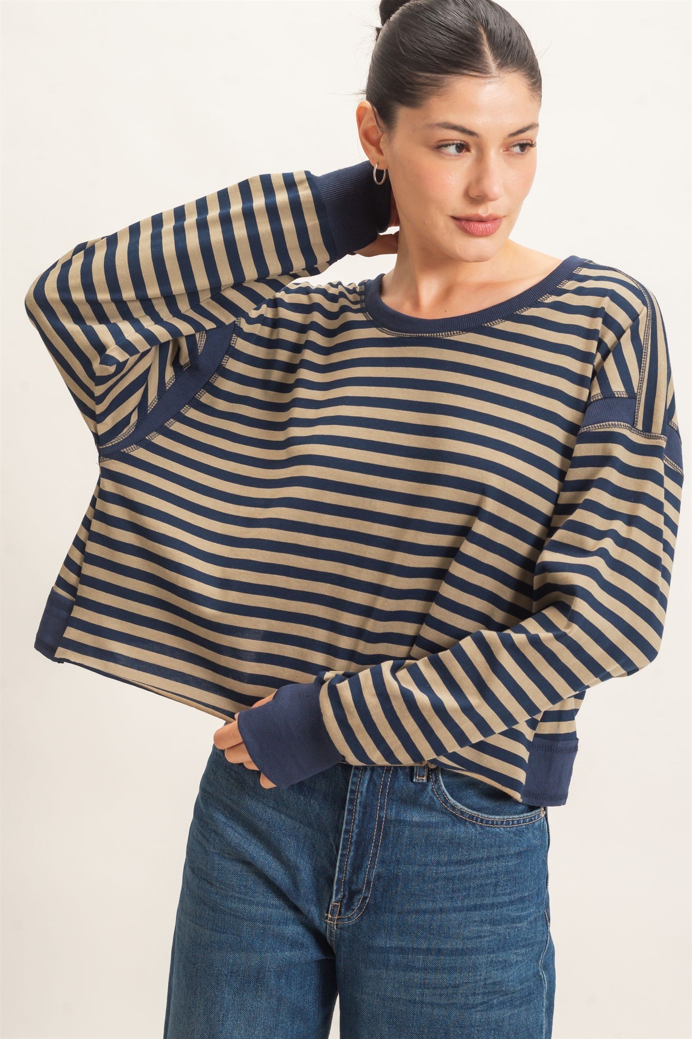Relaxed Stripe Cropped Knit Top