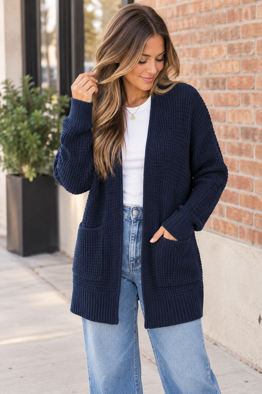 Waffle Knit Open Cardigan