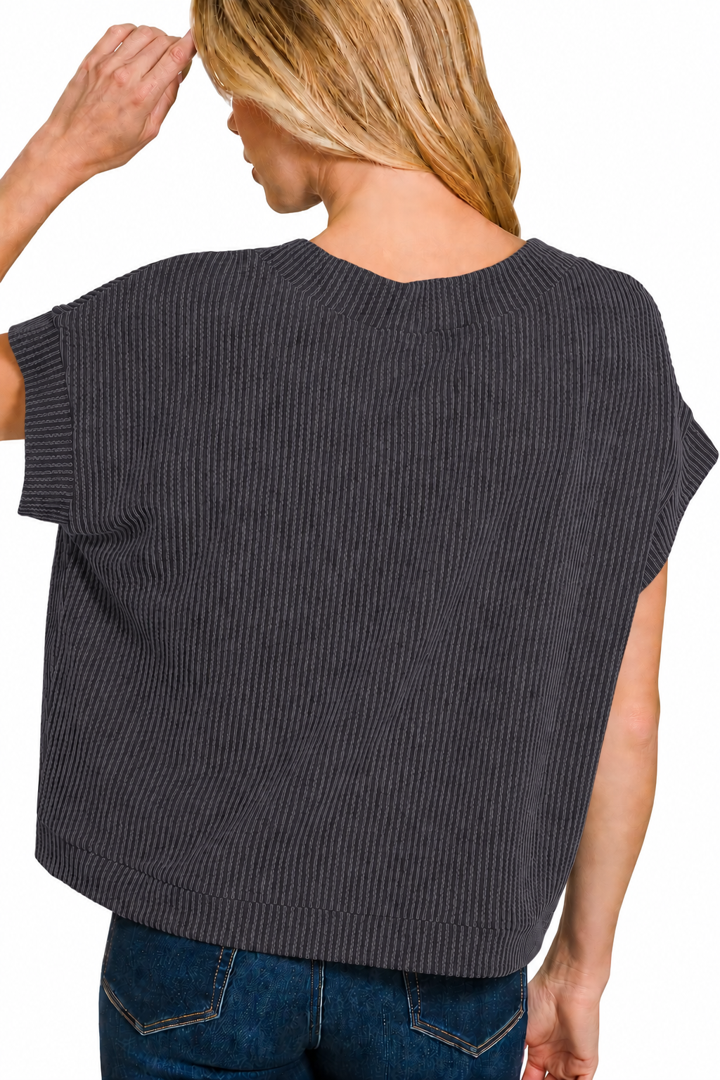 Raised Rib Cap Sleeve Top