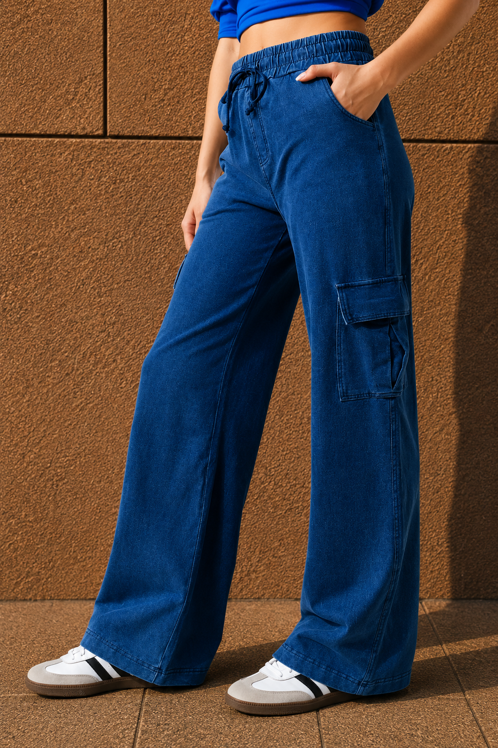 Mineral Wash Wide Leg Cargo Pants