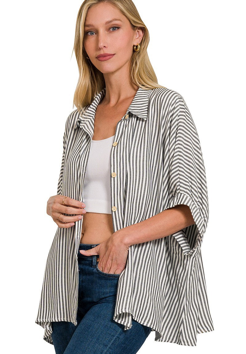 Daybreak Striped Short Sleeve Button Up- 2 Colors!