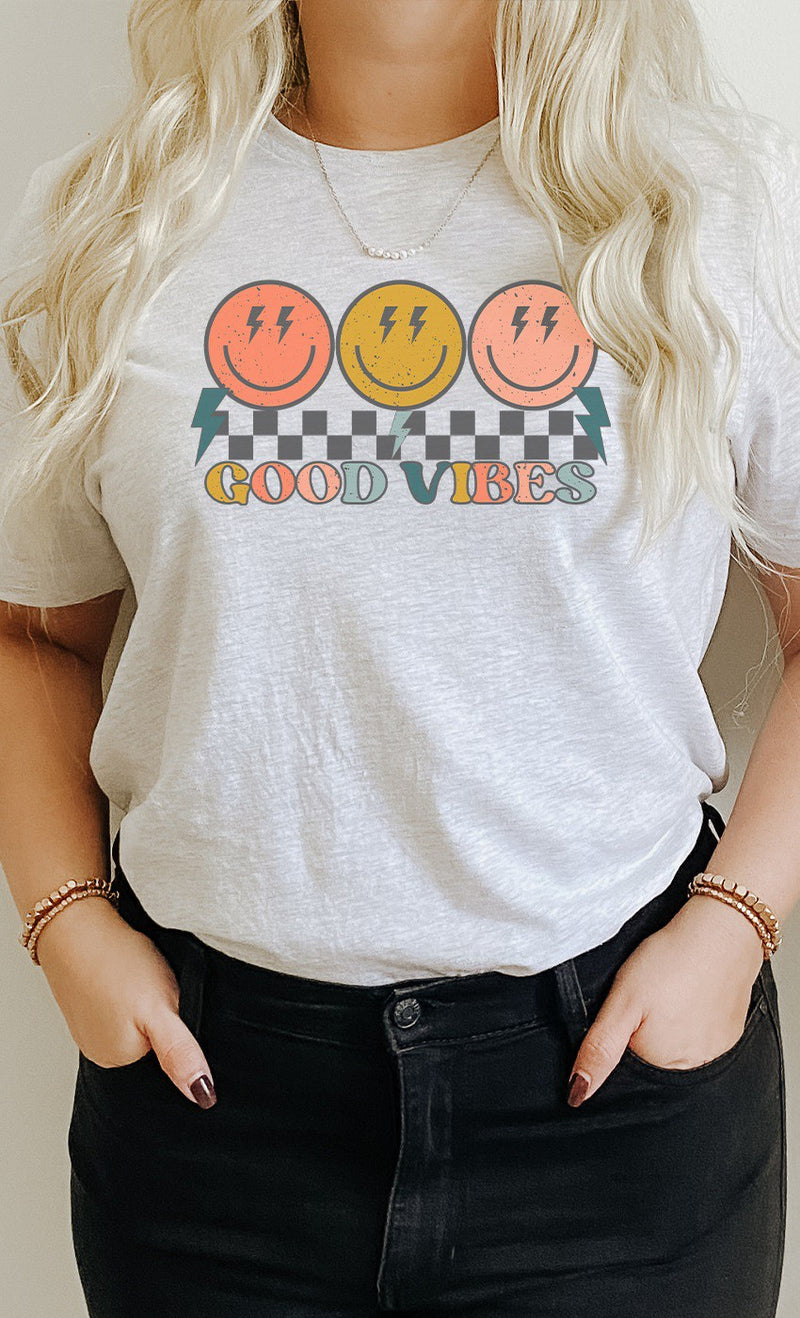 Good Vibes Smiley Face Graphic Tee