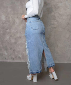 Dallis Fringed Asymmetrical Skirt.
