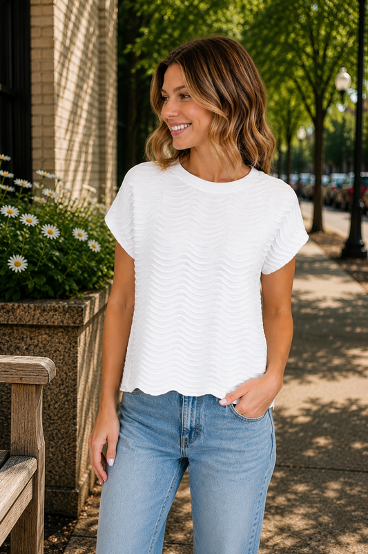 Scallop Knit Relaxed Sweater
