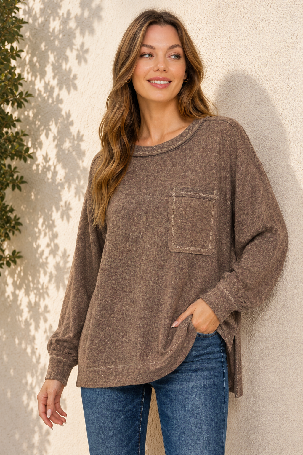 Brushed Hacci Hi-Low Sweater