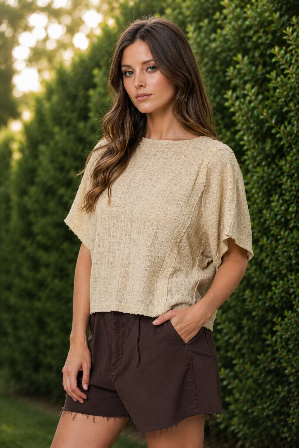 Textured Dolman Boat Neck Top