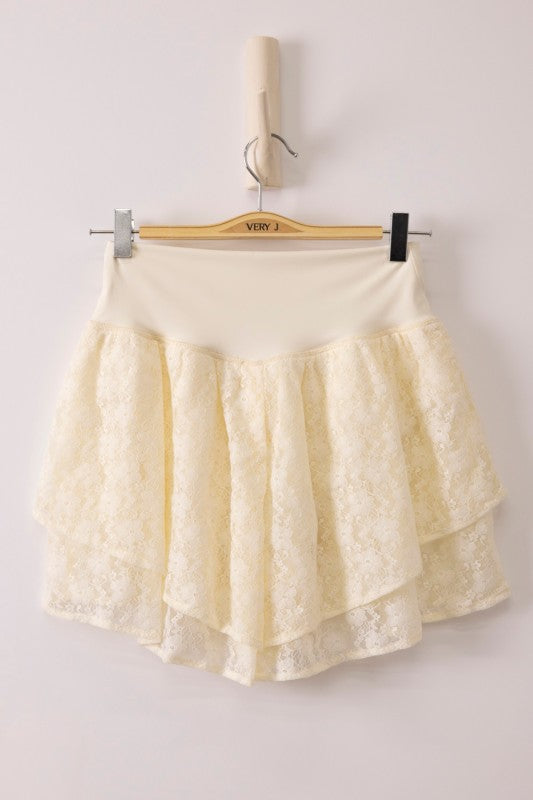 Double Layer Lace Trim Active Shorts