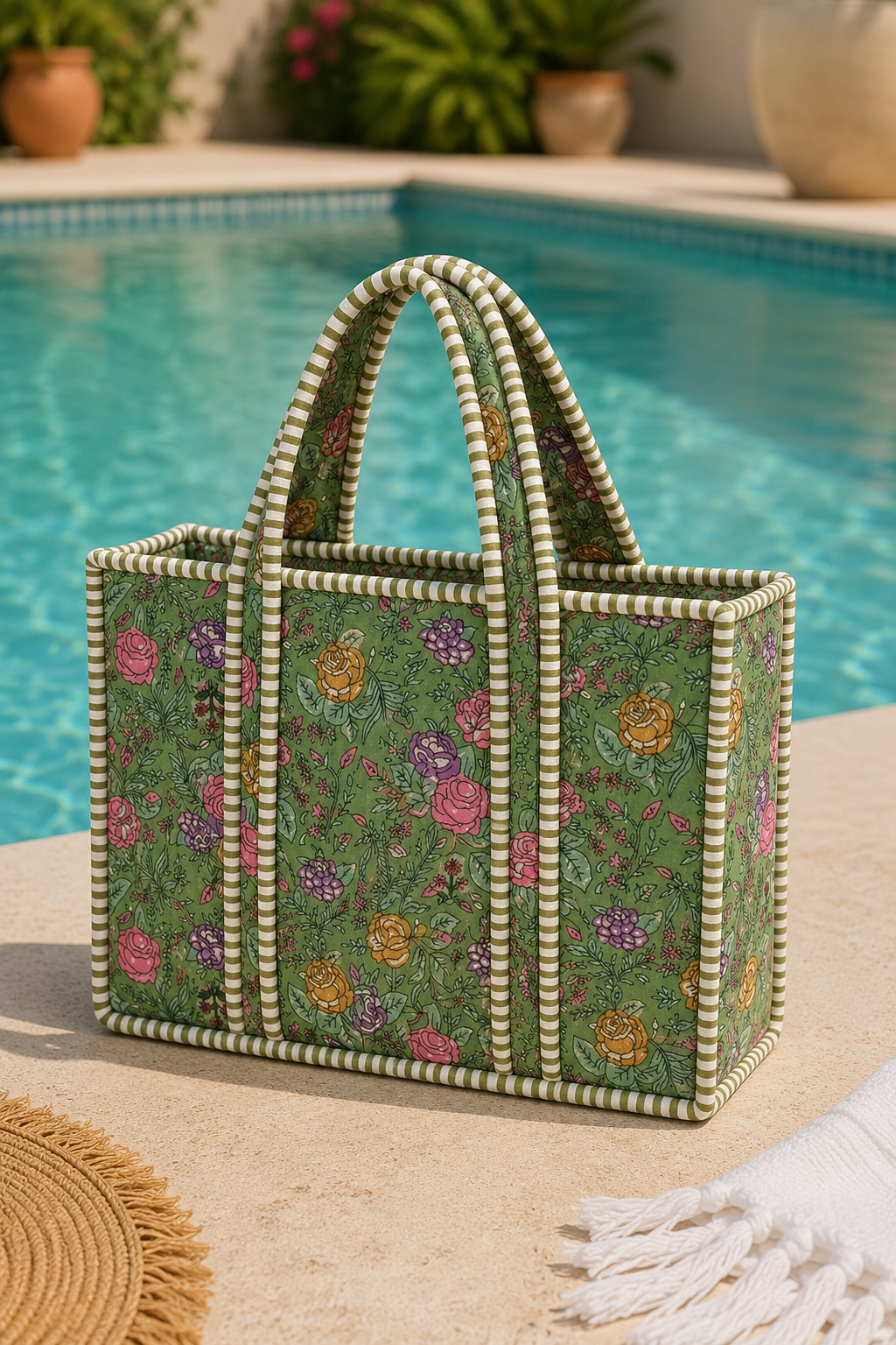Quilted Cotton Mini Tote Bag
