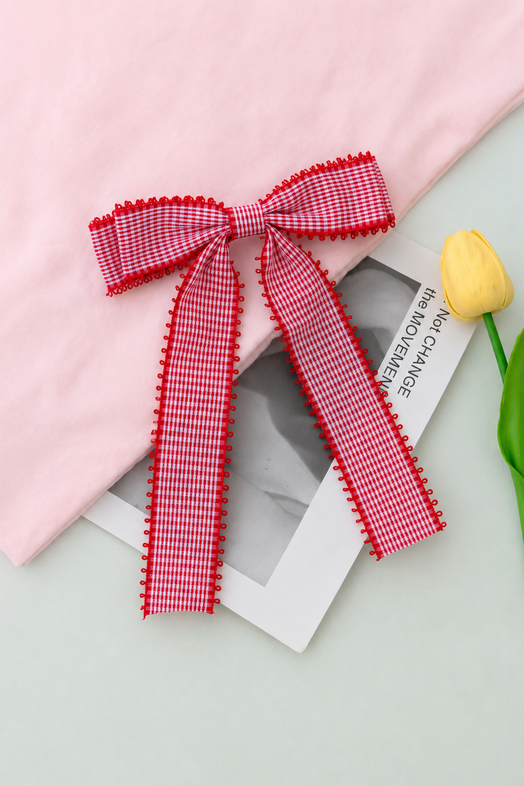 Gingham Lace Bow Hair Clip