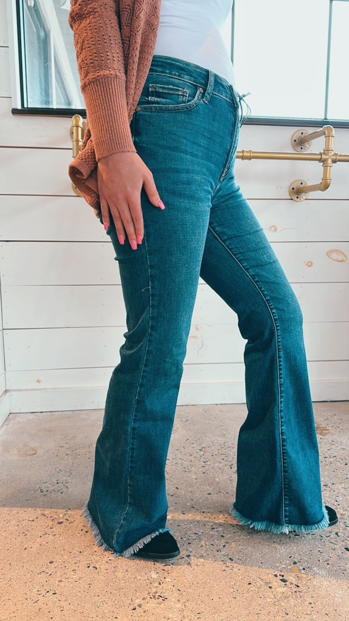 High Rise Fringe Bell Bottom Jeans