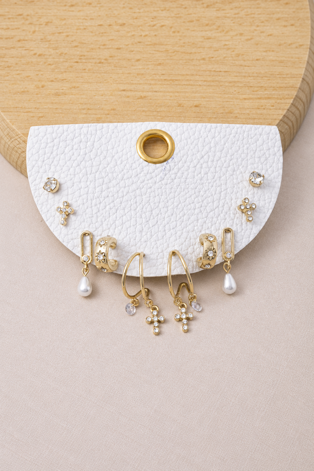 Cross & Pearl Huggie Earring Set
