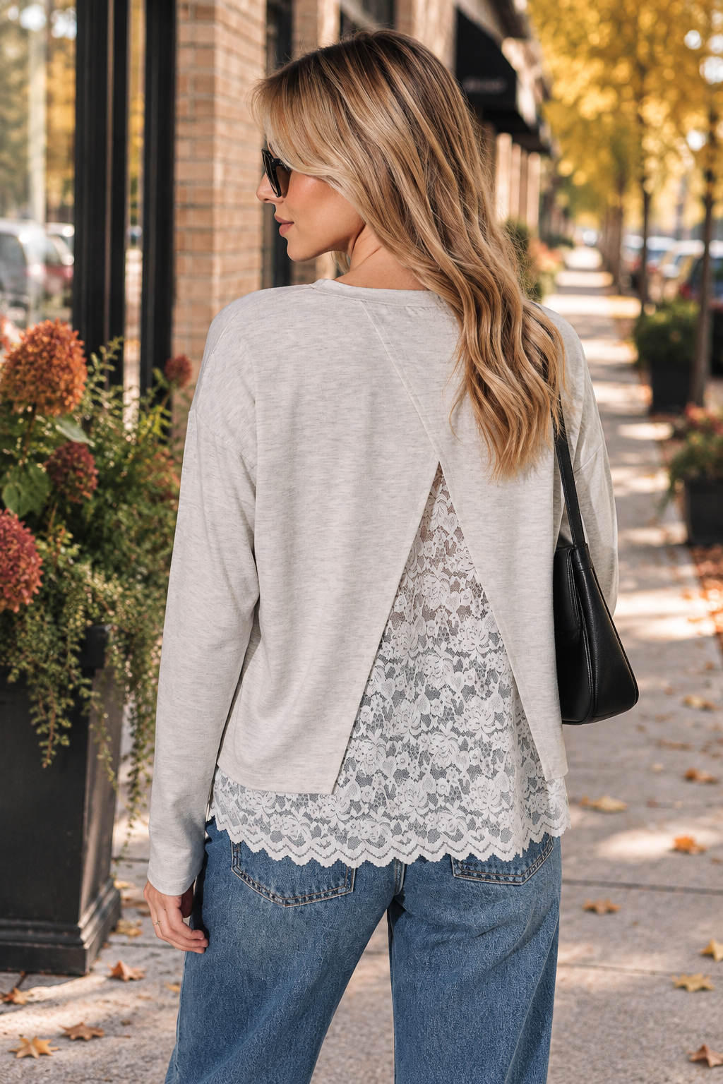 Lace Split Back Knit Top