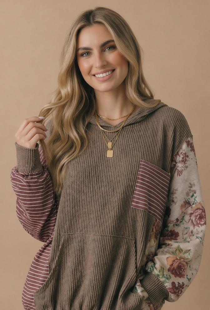 Patchwork Balloon Sleeve Hoodie