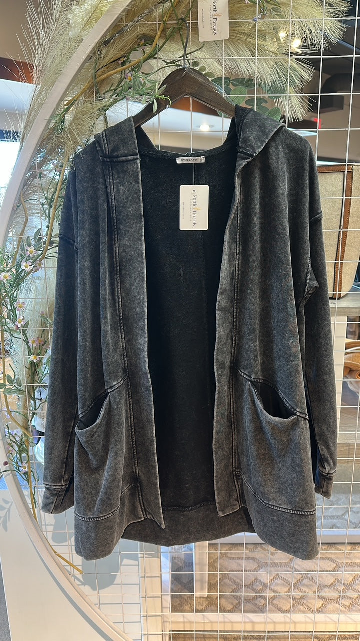 Mineral Washed Hoodie Cardigan